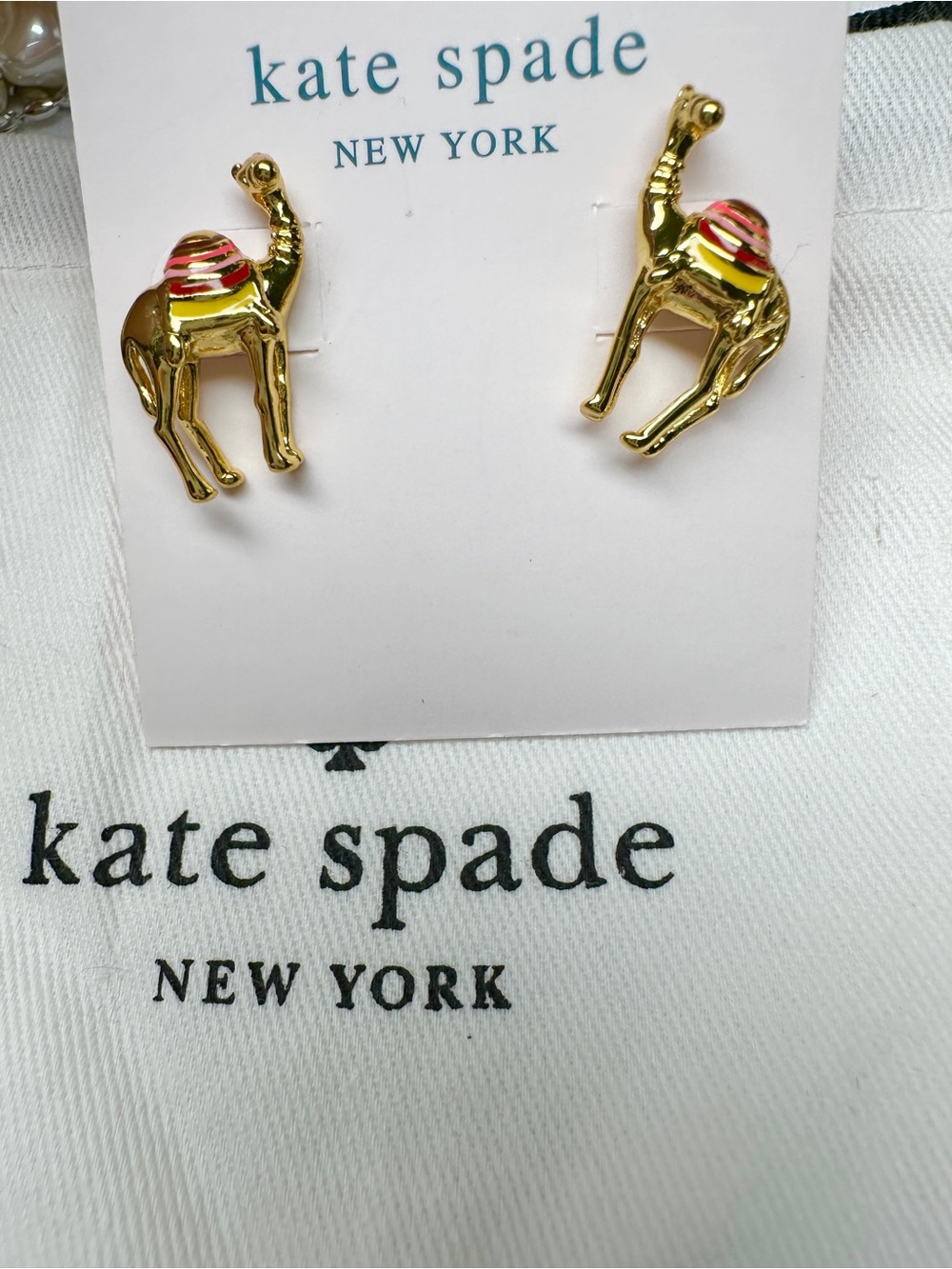 kate spade Gold Camel Stud Earrings with Pink and Yellow Stripes